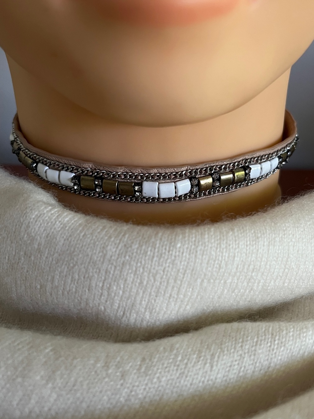 Stella and Dot Beaded Leather Choker Necklace and Bracelet - Picture 2 of 6